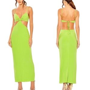 IEENA for Mac Duggal Cutout Strappy Back Column Dress Sz 8 Green Maxi Gown